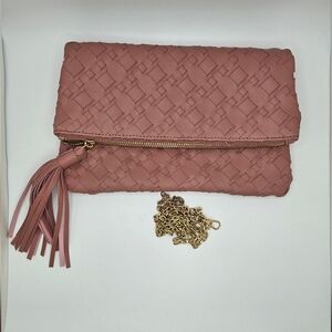 Urban Expressions Isolde Tassel Clutch/Shoulder Purse Mauve Zipper Closure